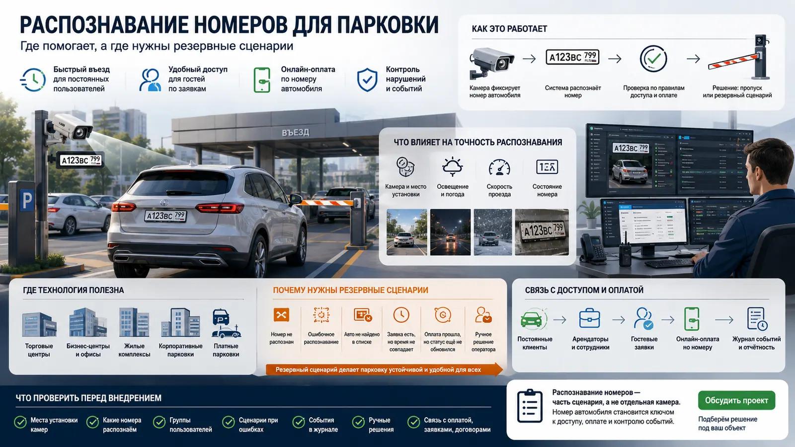 Распознавание номеров для парковки: где помогает, а где нужны резервные сценарии